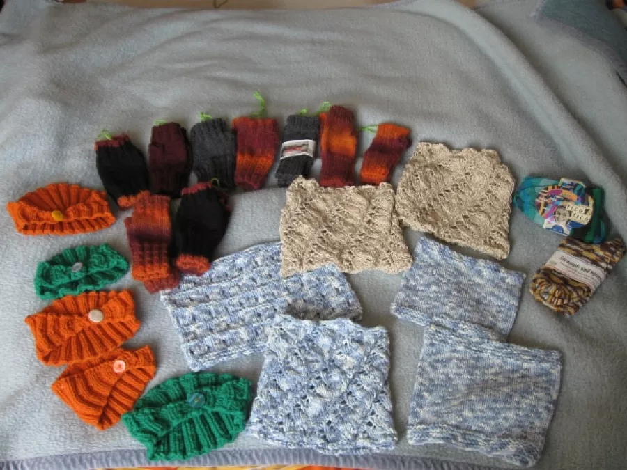 A pile of charity knits