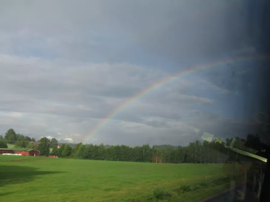A double rainbow across the sky
