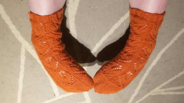 Sauna socks made with orange Novita Nalle yarn