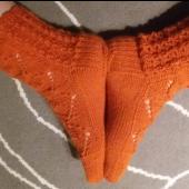 Sauna socks made with orange Novita Nalle yarn