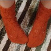 Sauna socks made with orange Novita Nalle yarn